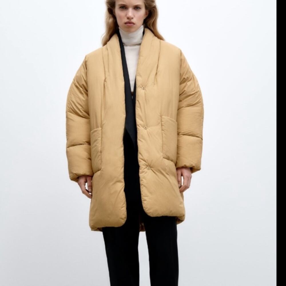 Zara Limited Edition Oversized Camel Puffer Coat Long Quilted Jacket NWT S